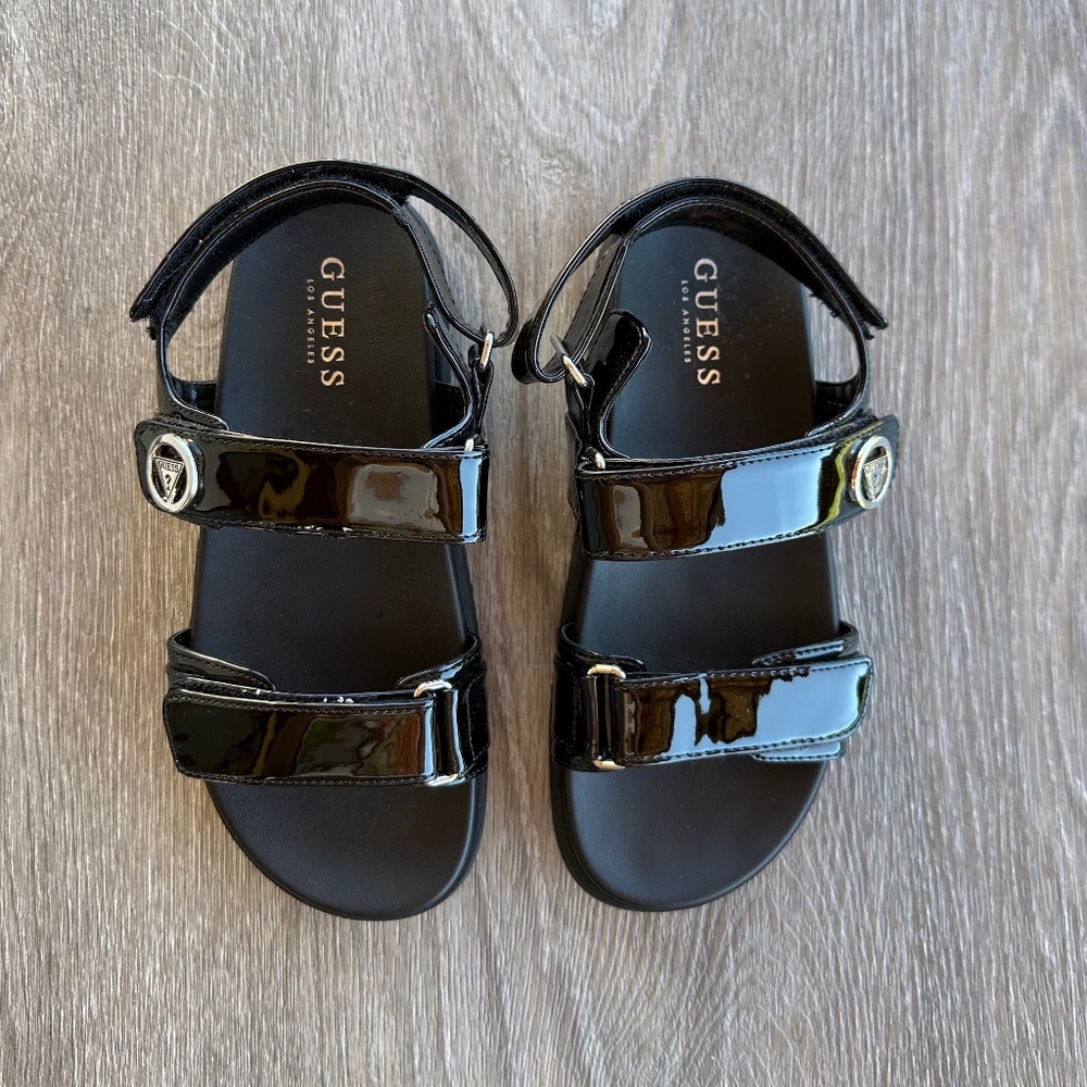 GUESS Black Patent Leather Sandals – Size 6.5